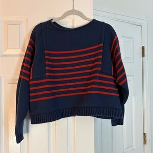 Madewell Navy and Red Striped Crew Neck Sweater